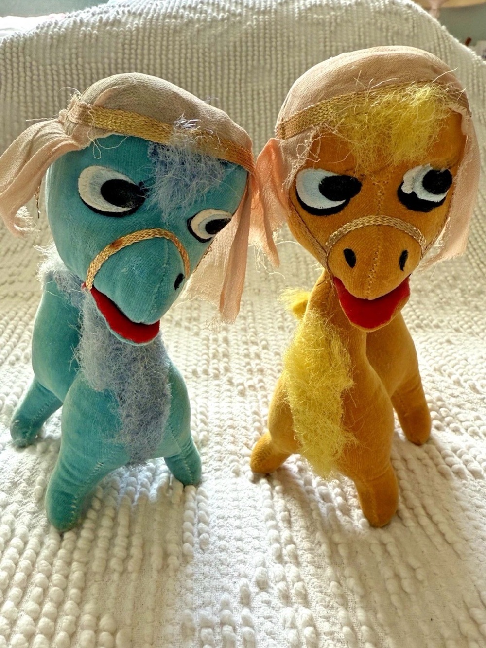 Vintage Stuffed Camels 1966 Kamar Japan Blue And Gold Velvet